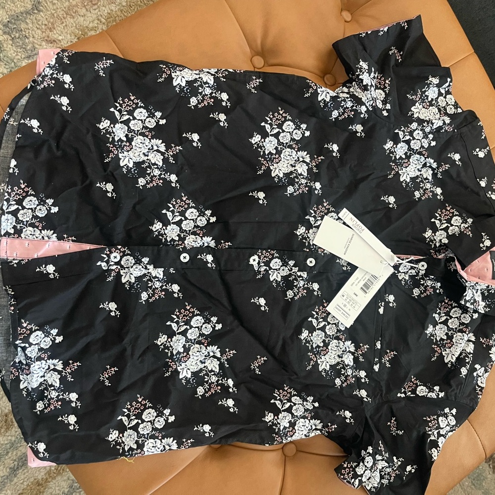 Black and White Floral Dress Shirt with Intricate Design